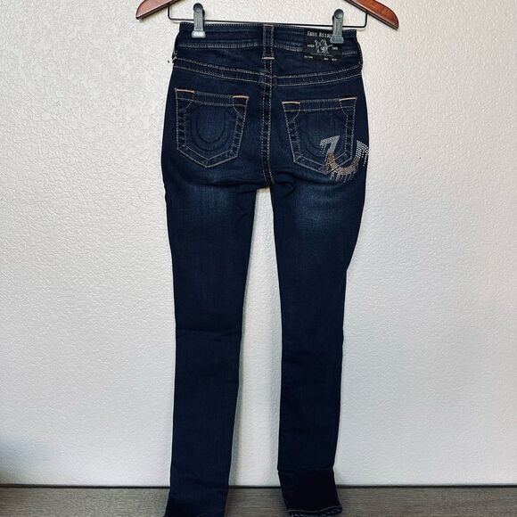 True Religion Mid Rise Skinny Dark Studded Pocket Denim Jeans 24 - Picture 4 of 7